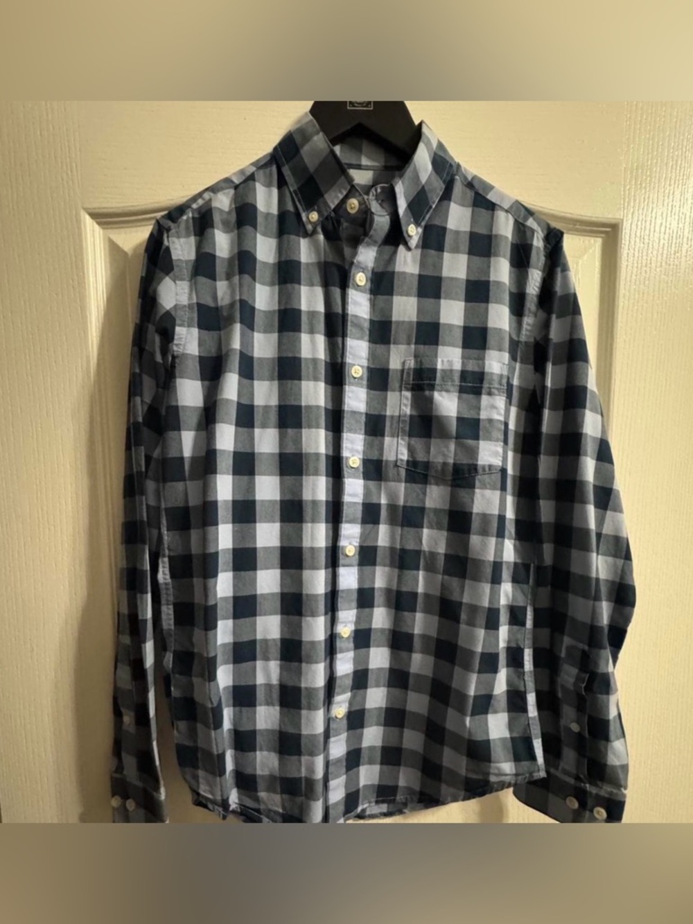 Men's Button-Down Plaid Shirt in Navy and Light Blue